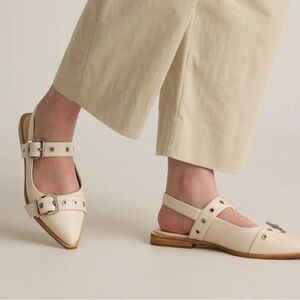 Quince Italian Leather bold buckle sling flat